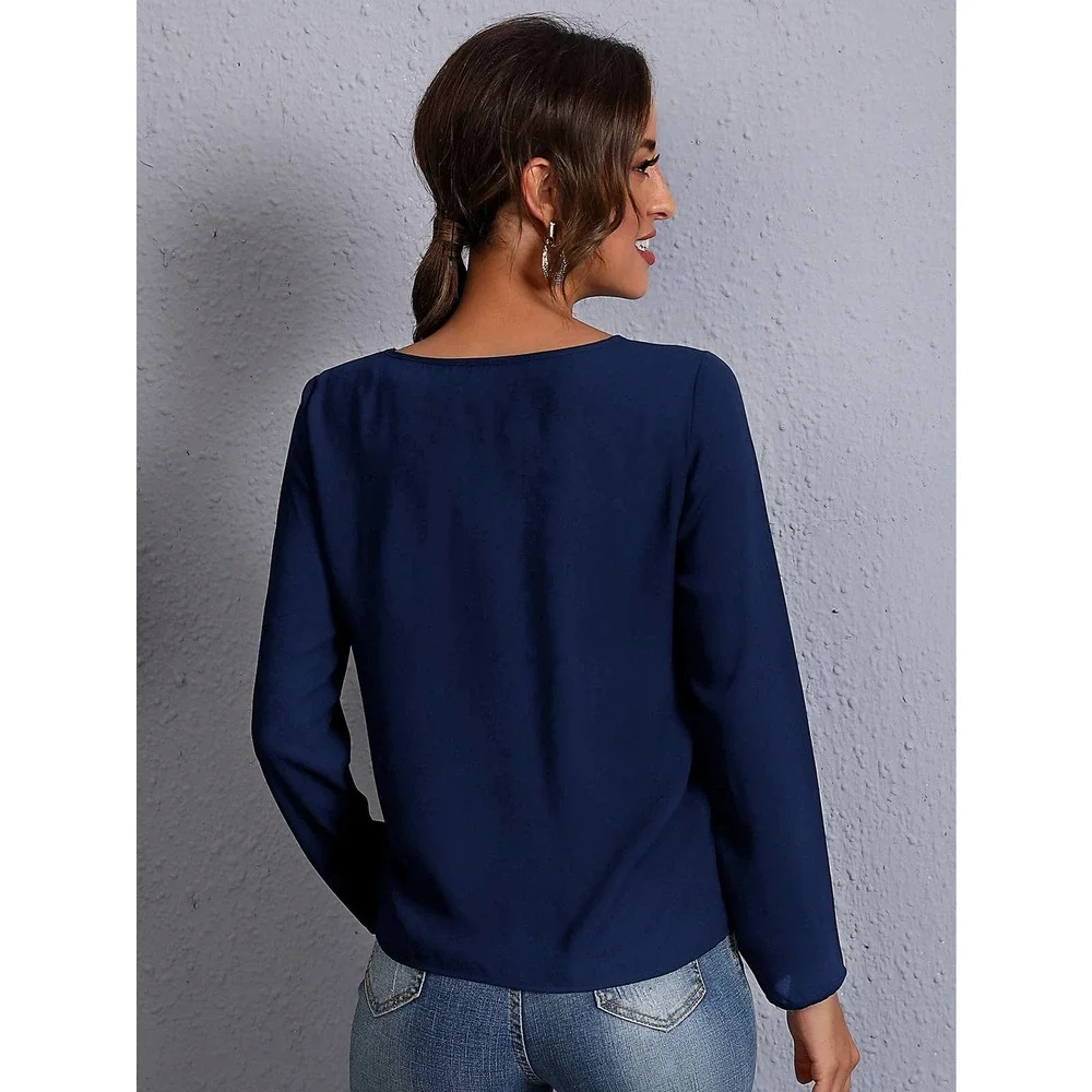 Keyhole Neck long sleeve Blouse black - Picture 9 of 11